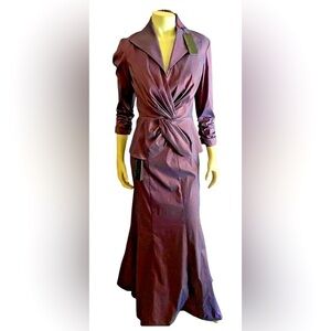 Tadashi Shoji Taffeta Stretch  Maxi Purple Skirt & Top Suit size 8